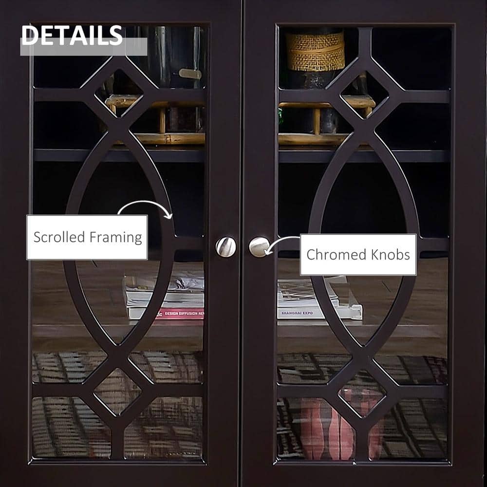 Espresso Glass Door Sideboard Buffet Cabinet with Adjustable Shelves