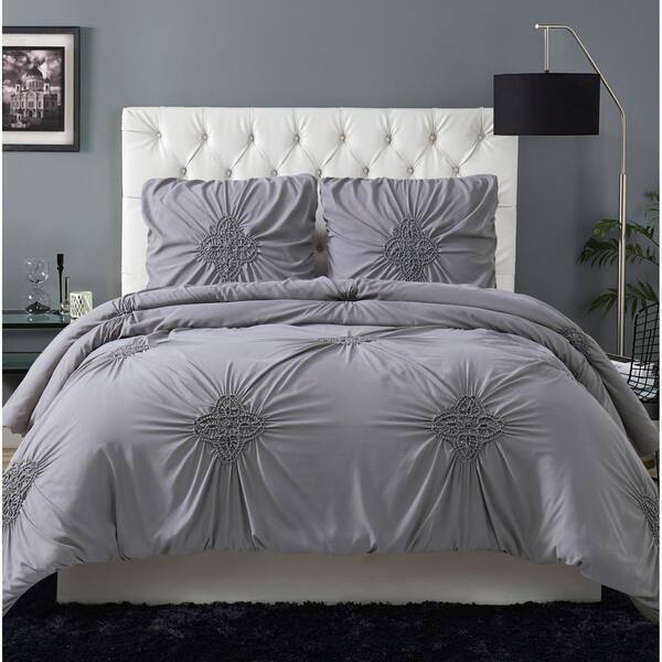 Christian Siriano Georgia Rouched 2-Piece Grey Twin XL Comforter Set