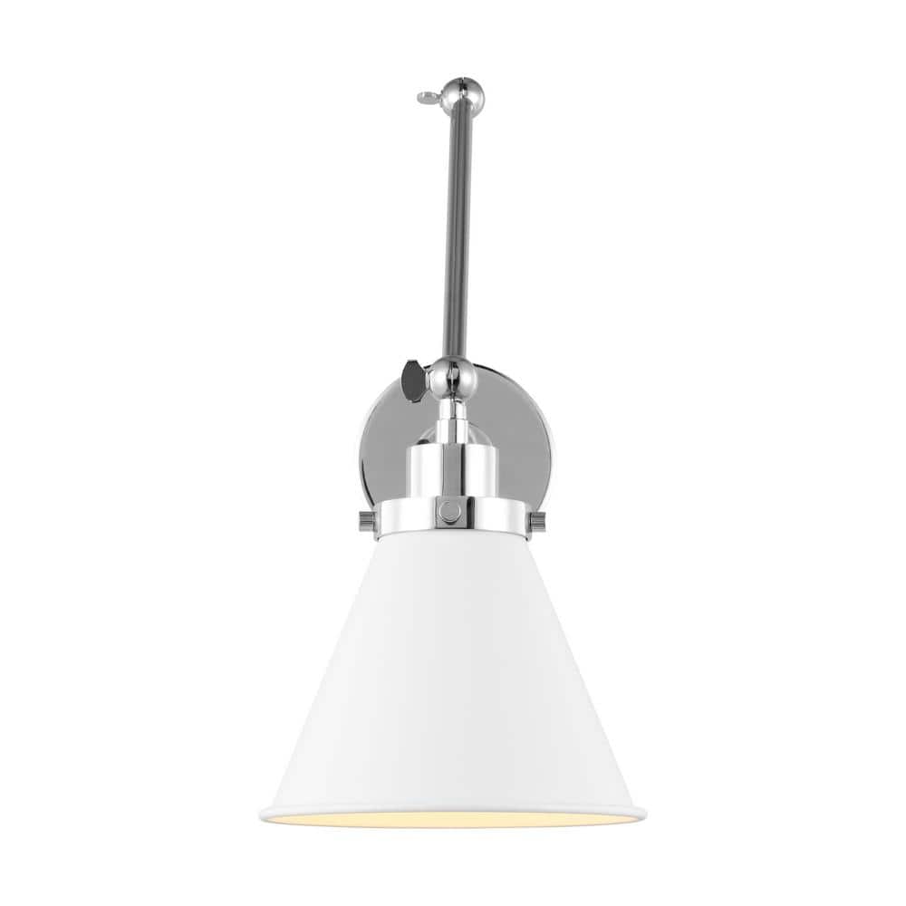 Matte White and Polished Nickel Swing Arm Wall Sconce