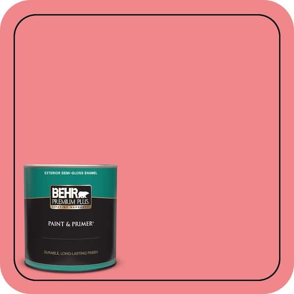 BEHR PREMIUM PLUS 1 qt. #140B-5 Flamingo Dream Semi-Gloss Enamel Exterior Paint & Primer