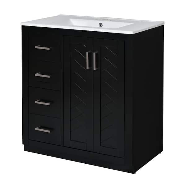 30 in. W x 18.3 in. D x 34 in. H Single Sink Freestanding Black Modern Beauty Bath Vanity with Ceramic Top