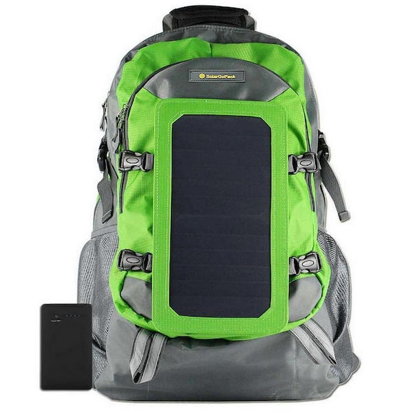 SolarGoPack Solar Backpack, 10k mAh battery, 7-Watt Solar Panel in Green