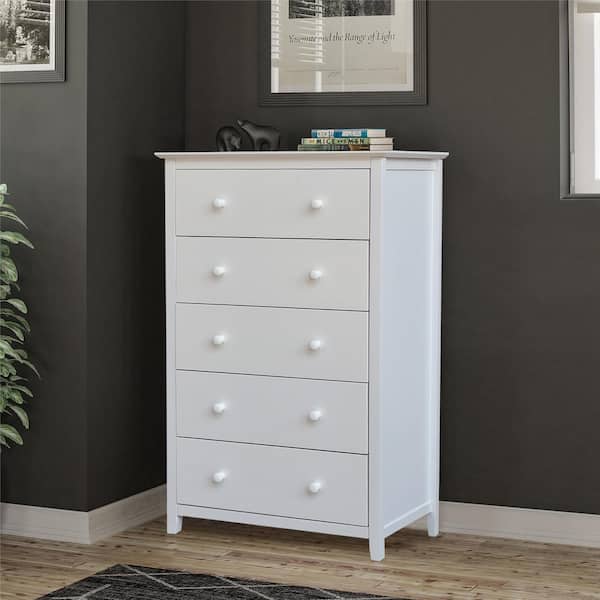 International Concepts BD08 8005 Solid Wood Bedroom Dresser Chest with 5 Drawers White