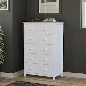 Brooklyn White 5 Drawer 29.5 in. W Solid Wood Chest of Drawers