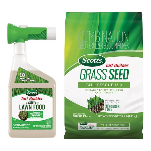 Turf Builder Liquid Starter Lawn Food 32 fl. oz., Liquid Lawn Fertilizer, and 2.4 lb. Turf Builder Tall Fescue Mix
