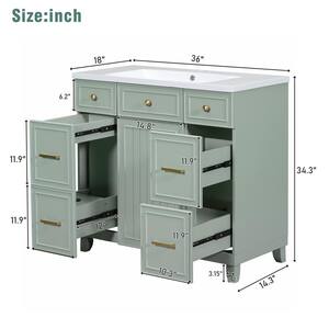 36 in. W x 18 in. D x 34 in. H Single Sink Freestanding Bath Vanity in Green with White Cultured Marble Top