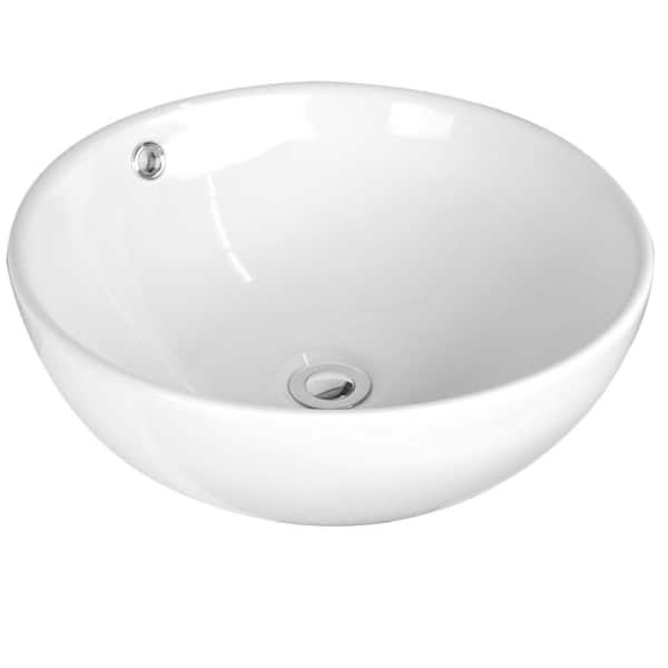 Eisen Home Sutherland Ceramic Round Vessel Bathroom Sink with Pop Up Drain in White