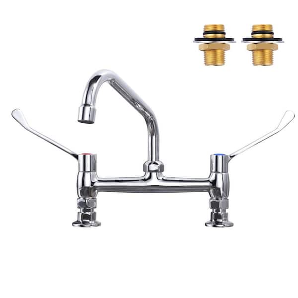 VEVETTA Double-Handle Deck Mounted Standard Kitchen Faucet With 8 Inch Swivel Spout in Polished Chrome
