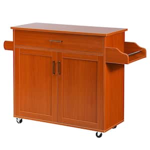Orange Wood 45.5 in. Kitchen Island with Towel and Spice Rack