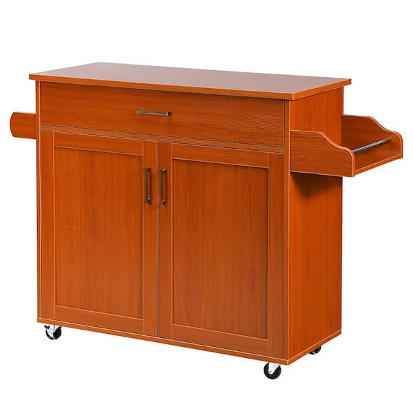 Bunpeony Orange Wood 45.5 in. Kitchen Island with Towel and Spice Rack