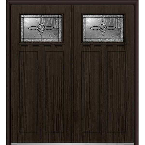 MMI Door 72 in. x 80 in. Lenora Right-Hand Inswing 1/4-Lite Decorative Stained Fiberglass Fir Prehung Front Door with Shelf