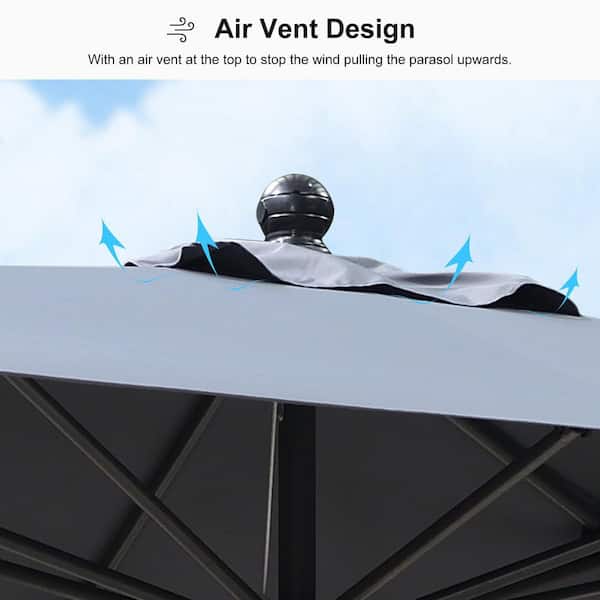 9 ft. x 11 ft. Patio Umbrella Outdoor Table Umbrella Aluminum Frame Market Umbrella with 8-Sturdy Ribs, Light Gray