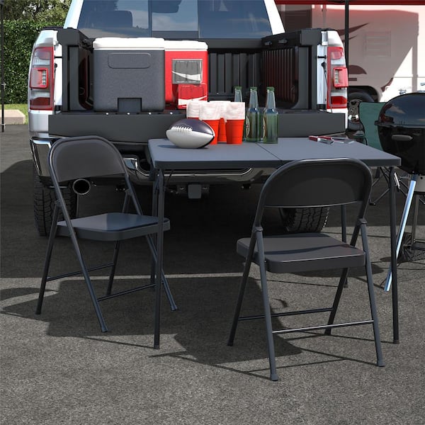 Cosco SmartFold Black Steel Seat Folding Chair (Set of 4