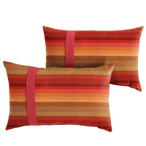 SORRA HOME Sunbrella Red Stripe with Textured Red Rectangular Outdoor Knife Edge Lumbar Pillows (2-Pack)