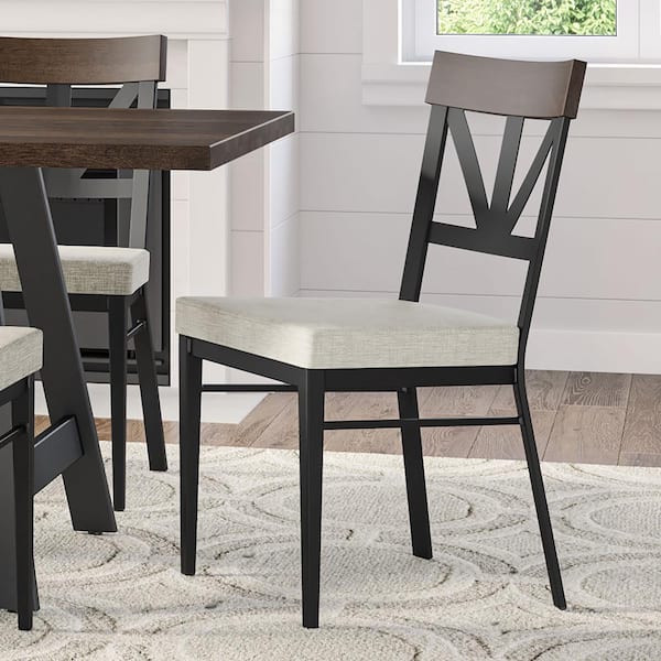 Amisco Clark Light Beige PVC / Brown Wood / Black Metal Upholstered Dining Chair