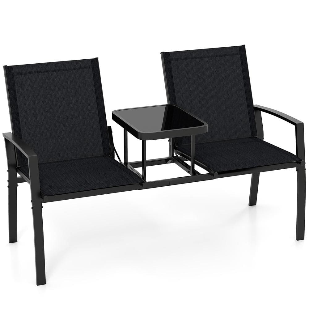 Patio Loveseat with Built-In Side Table Breathable Fabric Back 2-Seat 400 lb. per Seat for Porch Garden price history on PriceWatchPro