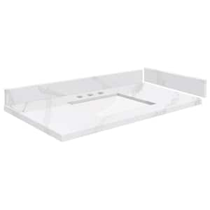 Silestone 34.25 in. W x 22.25 in. D Quartz White Rectangular Single Sink Vanity Top in Calacatta Gold