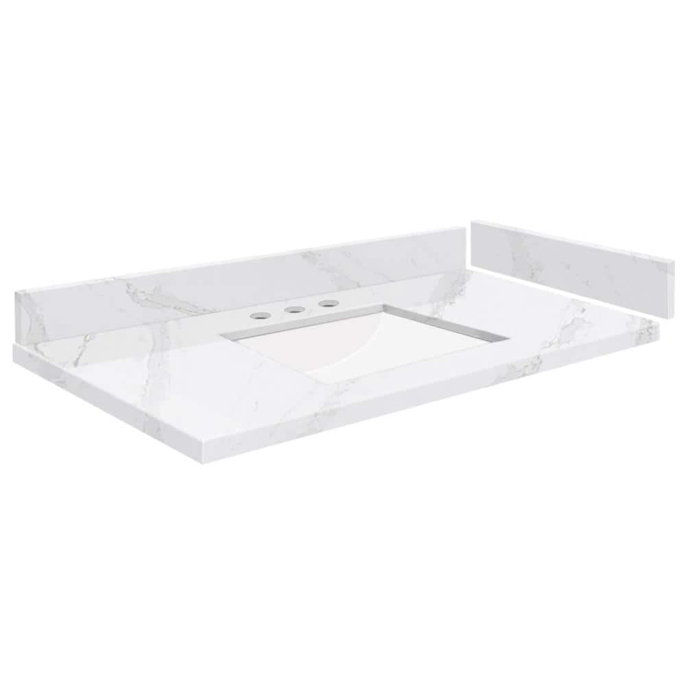 Silestone 34 in. W x 22.25 in. D Quartz White Rectangular Single Sink Vanity Top in Calacatta Gold price history on PriceWatchPro