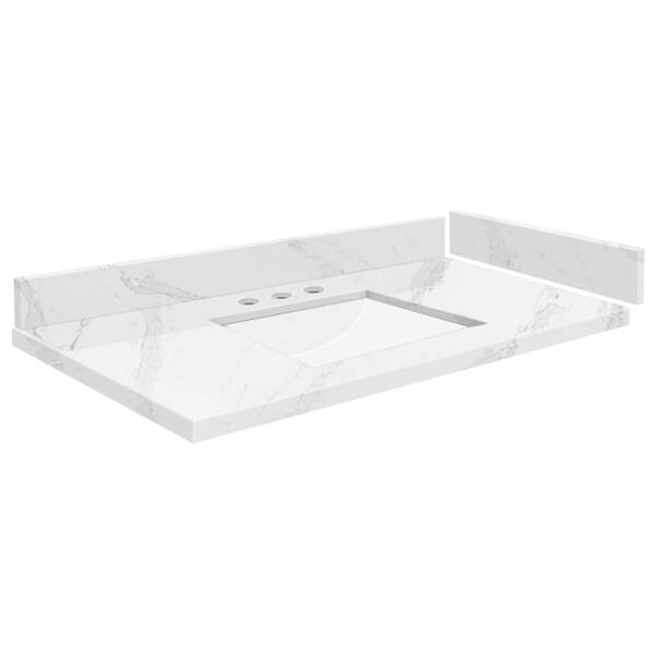 Transolid Silestone 36.5 in. W x 22.25 in. D Quartz White Rectangular Single Sink Vanity Top in Calacatta Gold