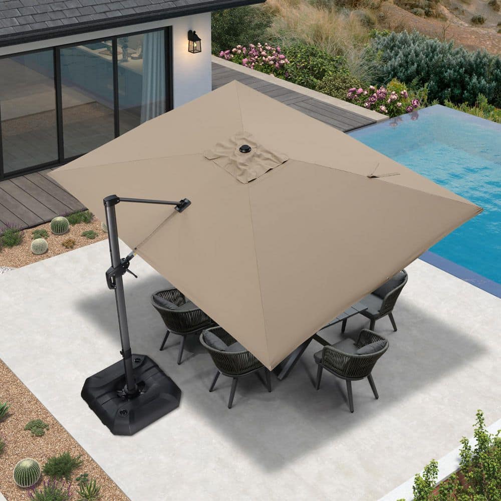 Taupe Rectangular Cantilever Patio Umbrella with Gray Aluminum Pole