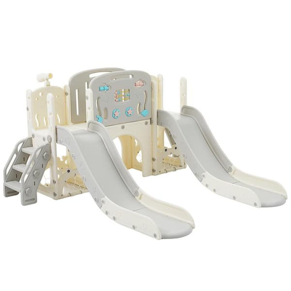 Bon Furni Gray HDPE Indoor and Outdoor Playset with Double Slide and Telescope