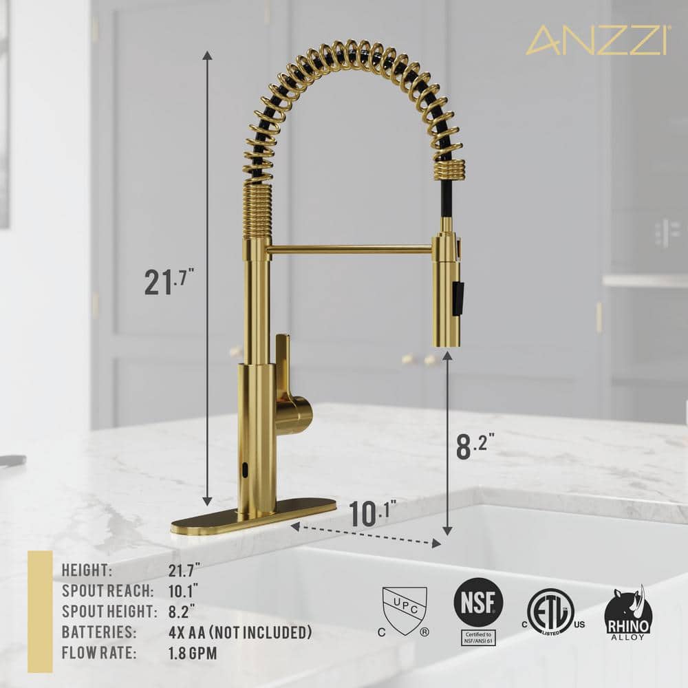 Brushed Gold Stainless Steel Touchless Pull-Down Kitchen Faucet