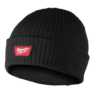 Men's Black Rib-Knit Cuffed Beanie Cap