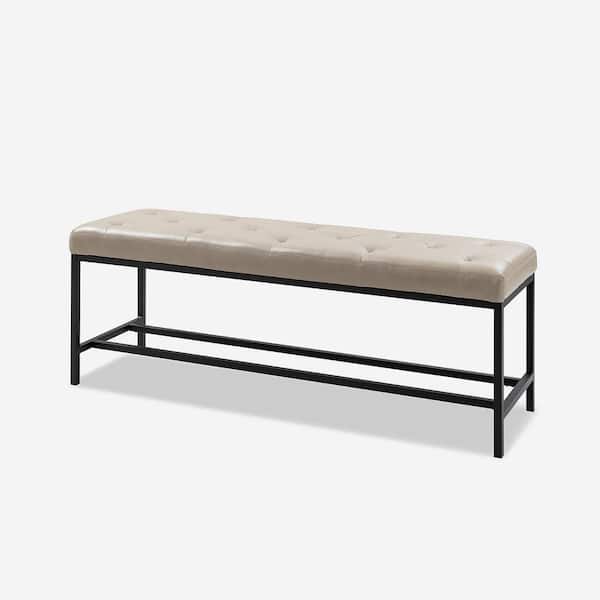 JAYDEN CREATION Horaz Beige Faux Leather 50 in. W Upholstered Bench with Button-Tufted