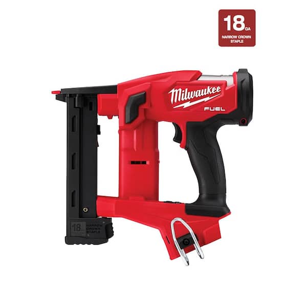 Milwaukee M18 FUEL 18-Volt Lithium-Ion Cordless 18GA 1/4 in. Narrow Crown Stapler Nailer Only w/Tinted Anti Scratch Safety Glasses