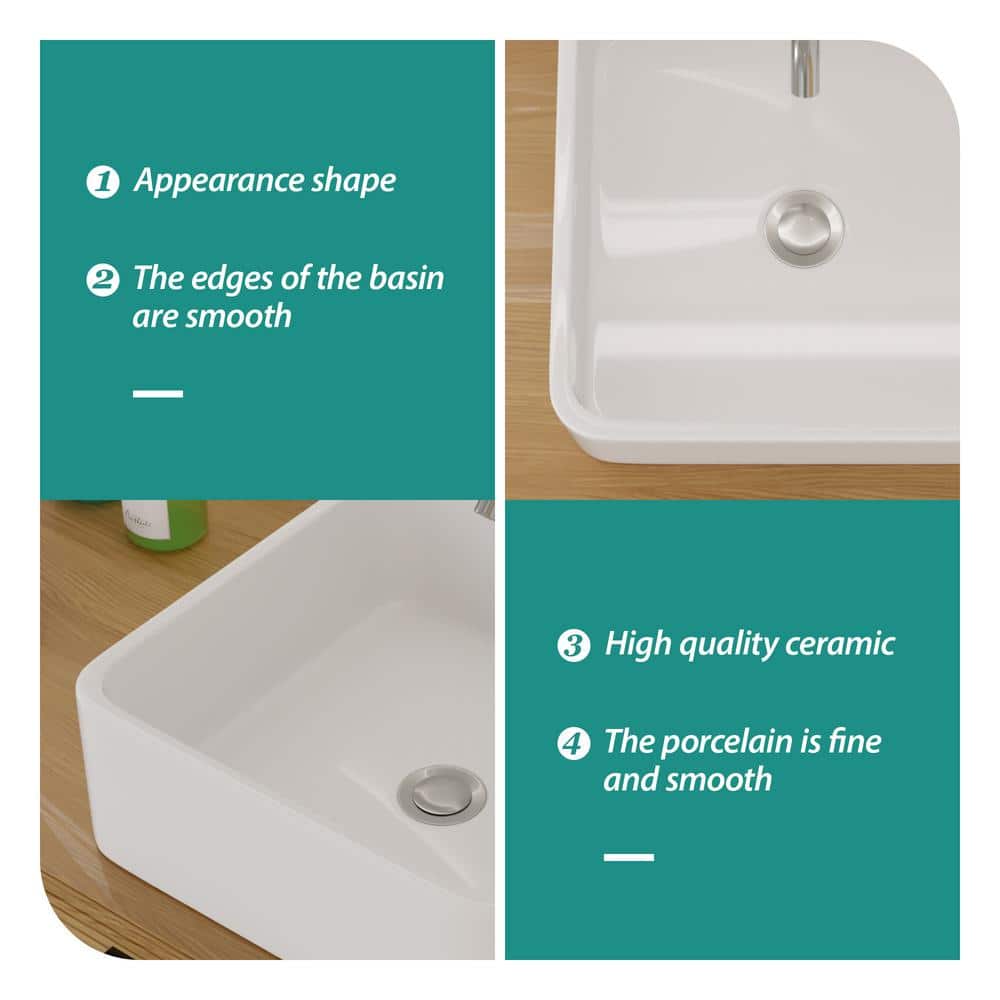 15'' x 15'' White Gloss Ceramic Square Vessel Sink