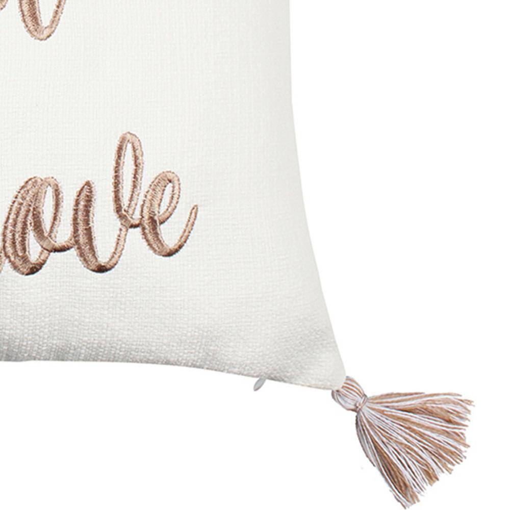 Sanira Cream and Taupe Embroidered Decorative Pillow with Tassels
