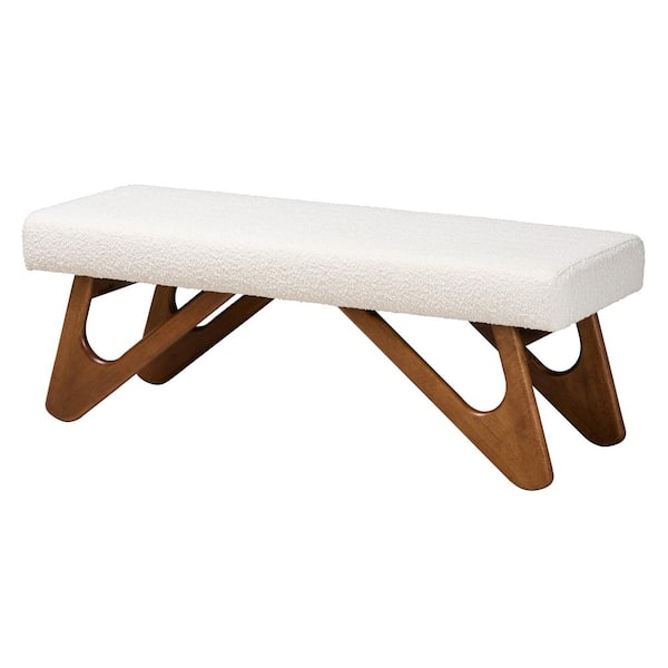 Baxton Studio Rika White and Walnut Brown Bench (17.7 in. H x 48.6 in. W x 18.5 in. D)