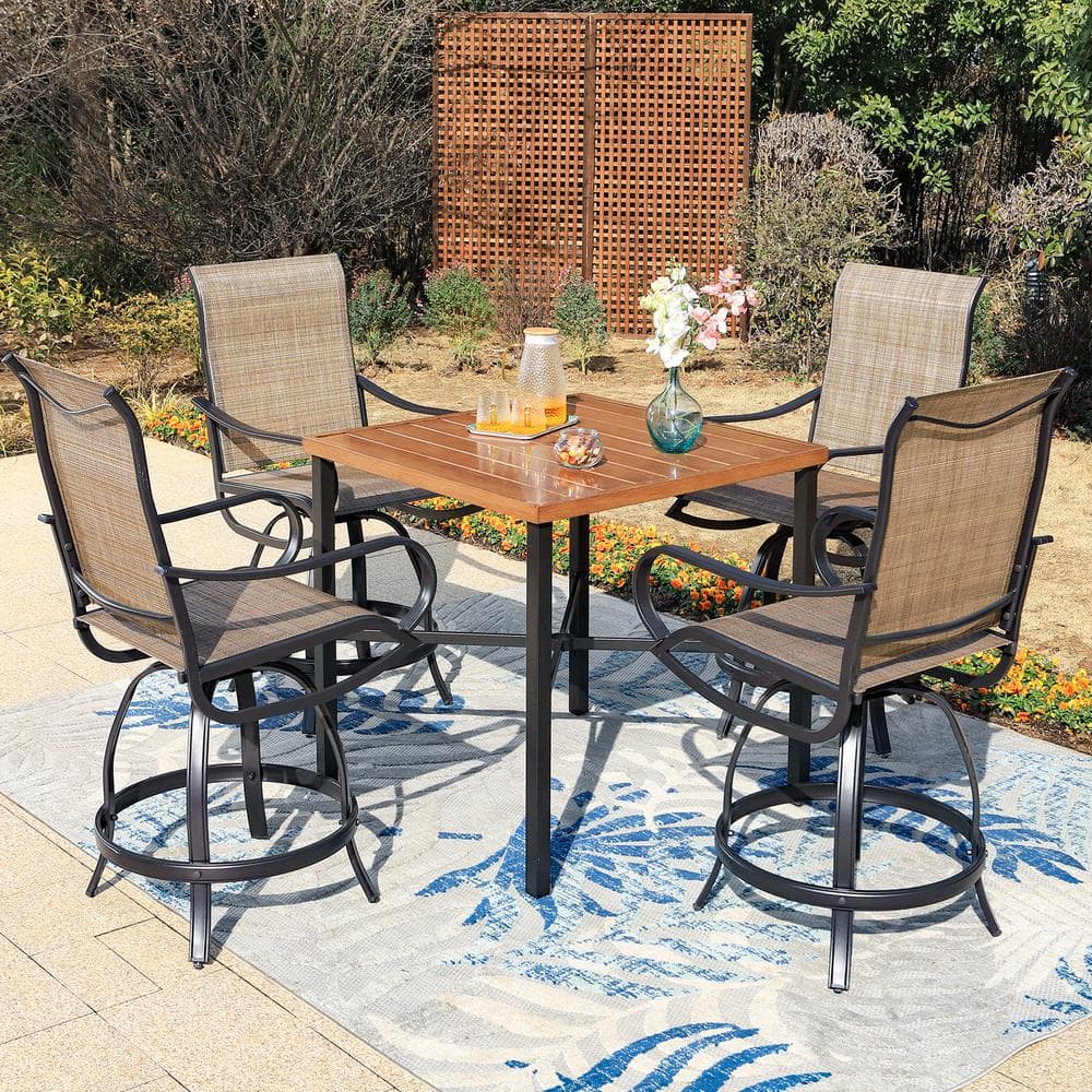 PHI VILLA Black 5Piece Metal Outdoor Bar Height Dining Set With