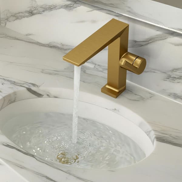 Single-Handle Single Hole Bathroom Sink Faucet with Pop-Up Drain in Brushed Gold