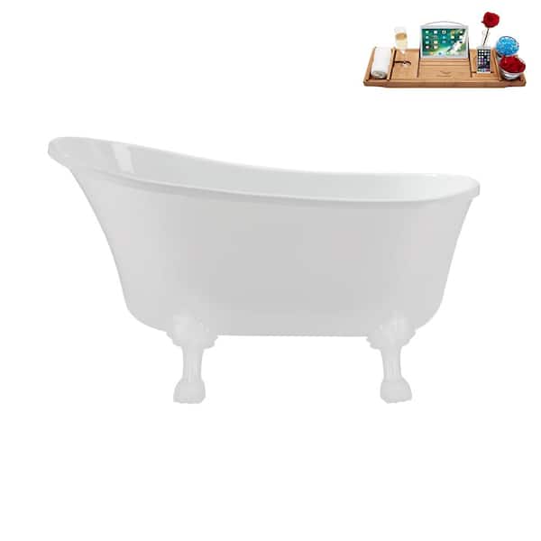 Streamline 51 in. Acrylic Clawfoot Non-Whirlpool Bathtub in Glossy White with Glossy White Drain And Glossy White Clawfeet
