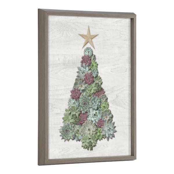 Kate and Laurel Blake Holiday Succulent Tree Framed Printed Wood by The Creative Bunch Studio Framed Wooden Wall Art 18 in. x 24 in.