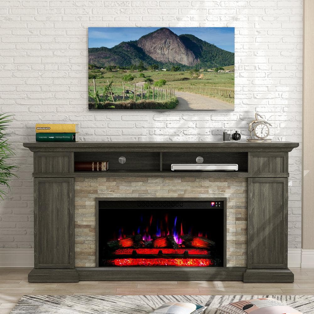 70 in. Freestanding Electric Fireplace in Brown price history on PriceWatchPro