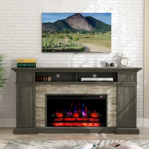 70 in. Freestanding Electric Fireplace in Brown