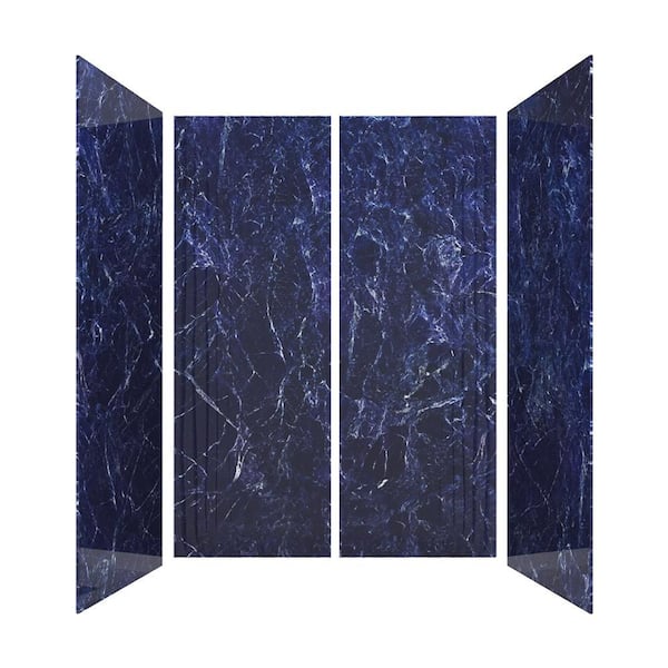 60 in. L x 32 in. W x 84 in. H Glue-Up Alcove Solid Composite Stone 4-Piece Shower Wall Set in Blue Empress