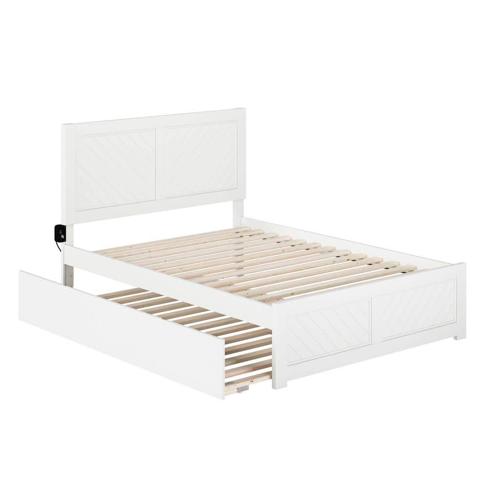Walnut Full Platform Bed with Trundle and USB Charger