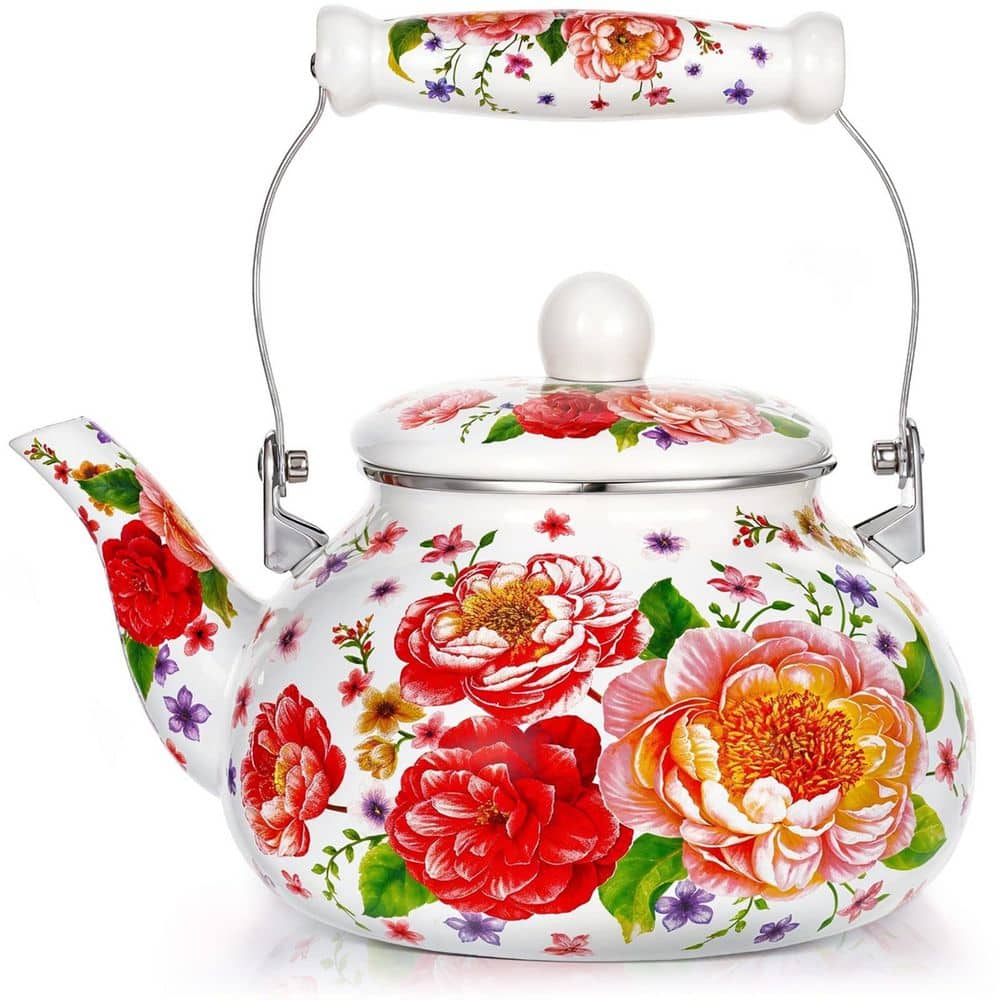 Floral Series 2.6-Cup Colorful Vintage Style Enamel Steel Teapot Ceramic Handle Induction Stovetop Compatible price history on PriceWatchPro