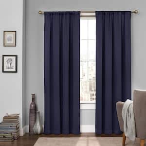 Tricia Midnight Solid Polyester 52 in. W x 95 in. L Room Darkening Single Rod Pocket Curtain Panel