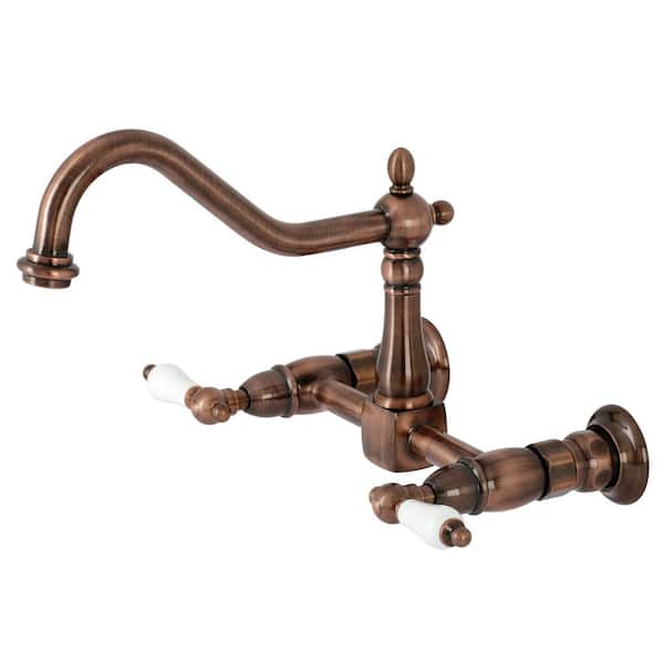 Kingston Brass Heritage 2-Handle Wall-Mount Kitchen Faucet in Antique Copper