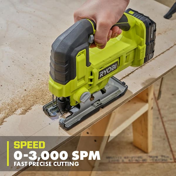 RYOBI ONE+ 18V Cordless Jig Saw with 2.0 Ah Battery and Charger