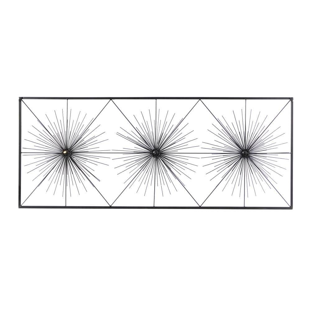 Black Metal Starburst Wall Sculpture with Frame, 59" x 24"