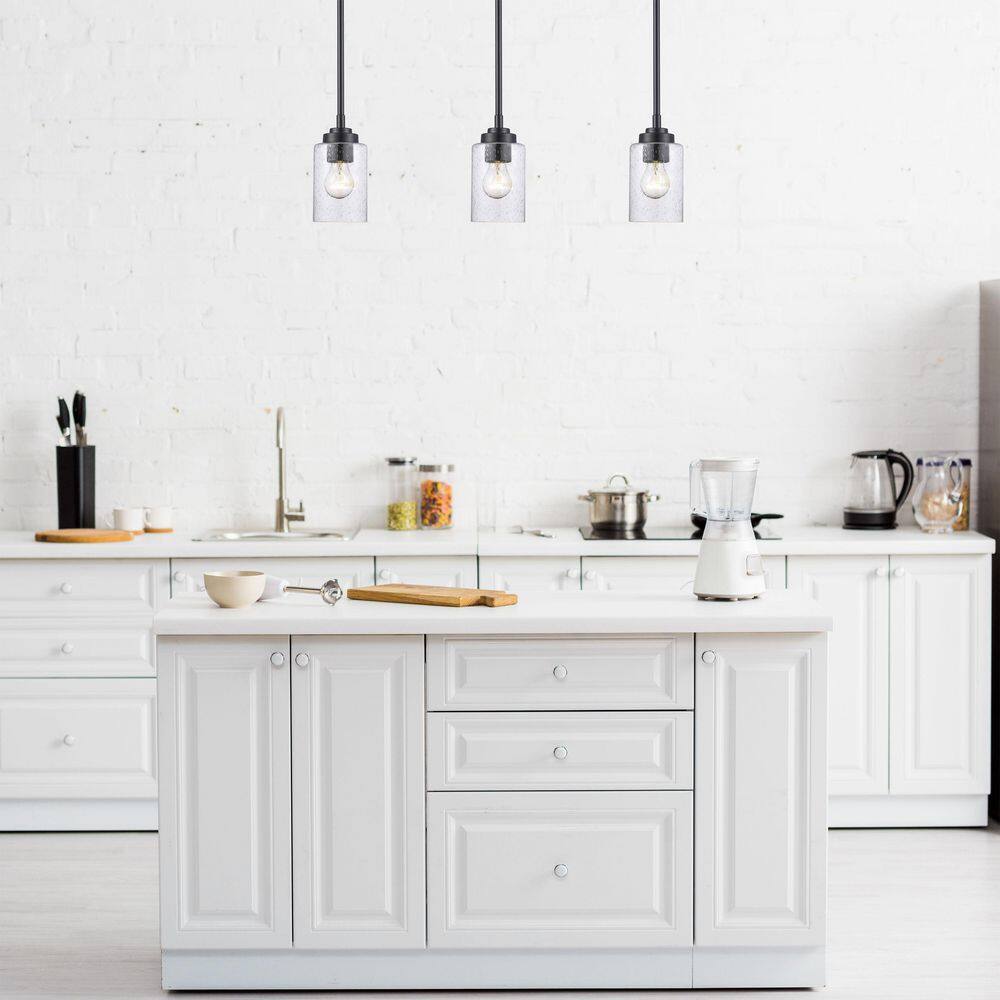 Black Mini Glass Drum Pendant Light with Adjustable Cord