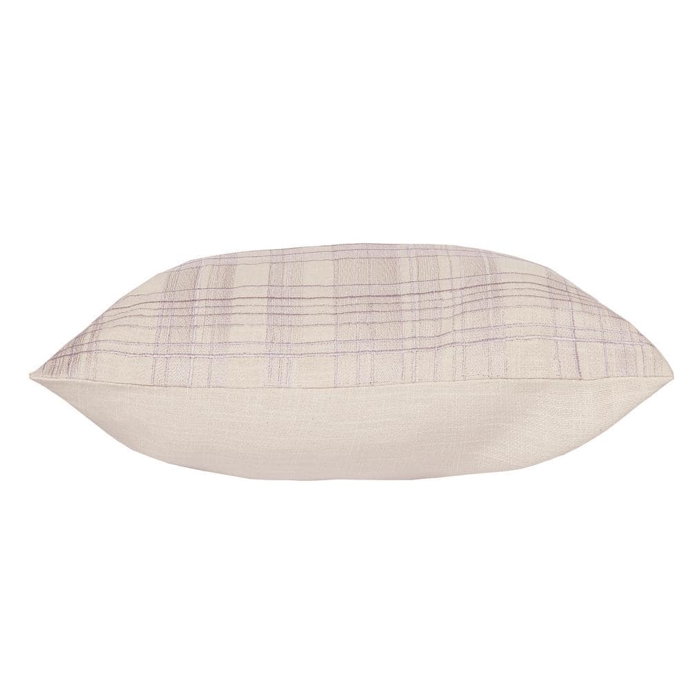 Ivory and Lilac Hand-Woven Cotton Blend Throw Pillow