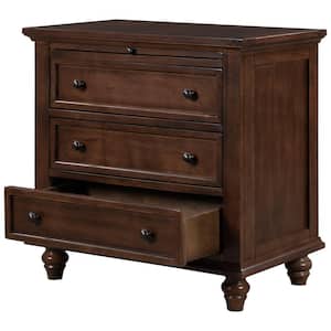 Storage Wood Cabinet with 3-Drawer in Brown