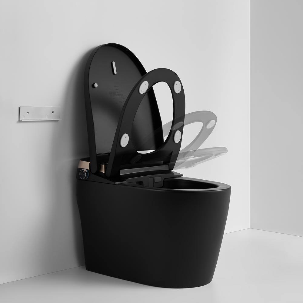Matte Black Elongated One-Piece Smart Bidet Toilet with Dual Flush