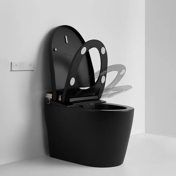Staykiwi Matte Black Elongated Bidet Toilet 1.28 GPF with Adjustable Sprayer, Deodorizing, Soft Close